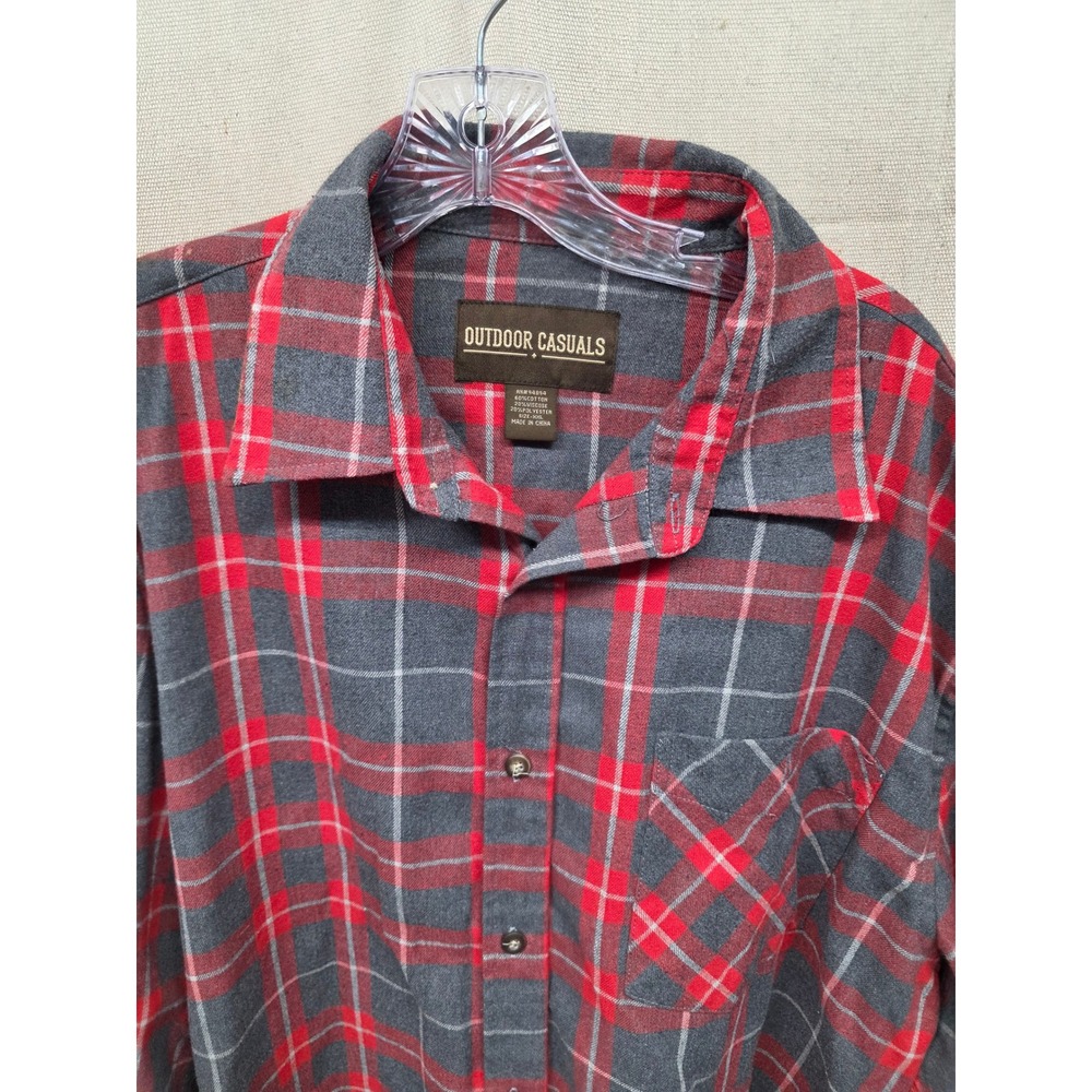 Outdoor Casuals Mens Red Grey Plaid‎ Flannel Button Down Shirt XXL Western Yoke - Picture 3 of 6